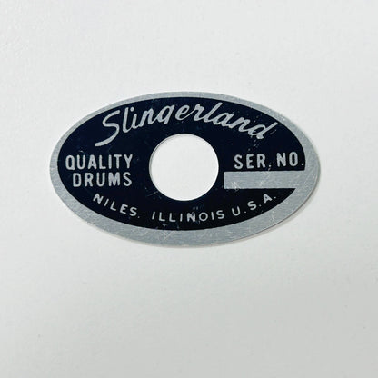 Slingerland Black and Silver Oval Drum Badge, Niles IL 70's through early 80's