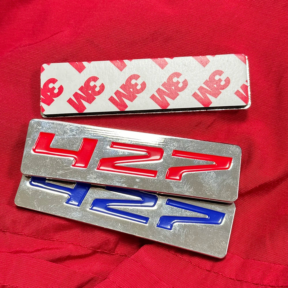 CHROME RED/BLUE/BLACK METAL 427 ENGINE RACE MOTOR SWAP EMBLEM BADGE ZZ4 L88 HOT RAT ROD