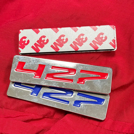 CHROME RED/BLUE/BLACK METAL 427 ENGINE RACE MOTOR SWAP EMBLEM BADGE ZZ4 L88 HOT RAT ROD