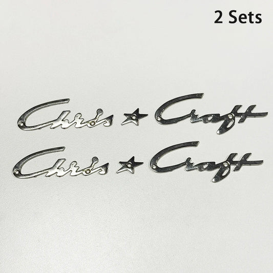 2 Sets of Chris * Craft Vintage Chrome Plated Logo Badge Small Version Project/Restoration For Interior Panel