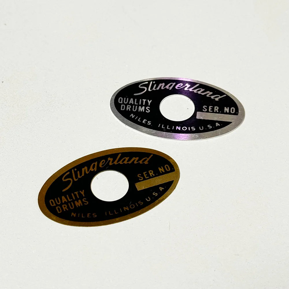Oval Drum Badge 1962-1970 Niles ILLINOIS 70's Through Early 80's Slingerland Niles Black & Brass / Black and Silver Badge