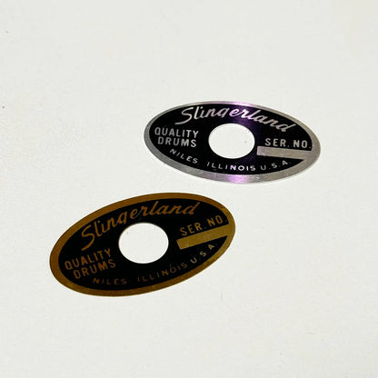 Oval Drum Badge 1962-1970 Niles ILLINOIS 70's Through Early 80's Slingerland Niles Black & Brass / Black and Silver Badge