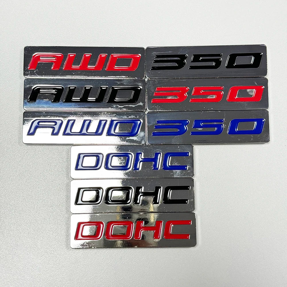 CHROME BLACK RED BLUE METAL 350 AWD DOHC ENGINE RACE MOTOR EMBLEM BADGE FOR TRUNK HOOD DOOR