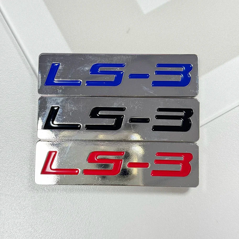 CHROME METAL BADGE FOR TRUNK HOOD DOOR LS-3 LS3 ENGINE RACE MOTOR SWAP EMBLEM Black/Blue/Red 3/4" X 3" (76mm X 20mm)