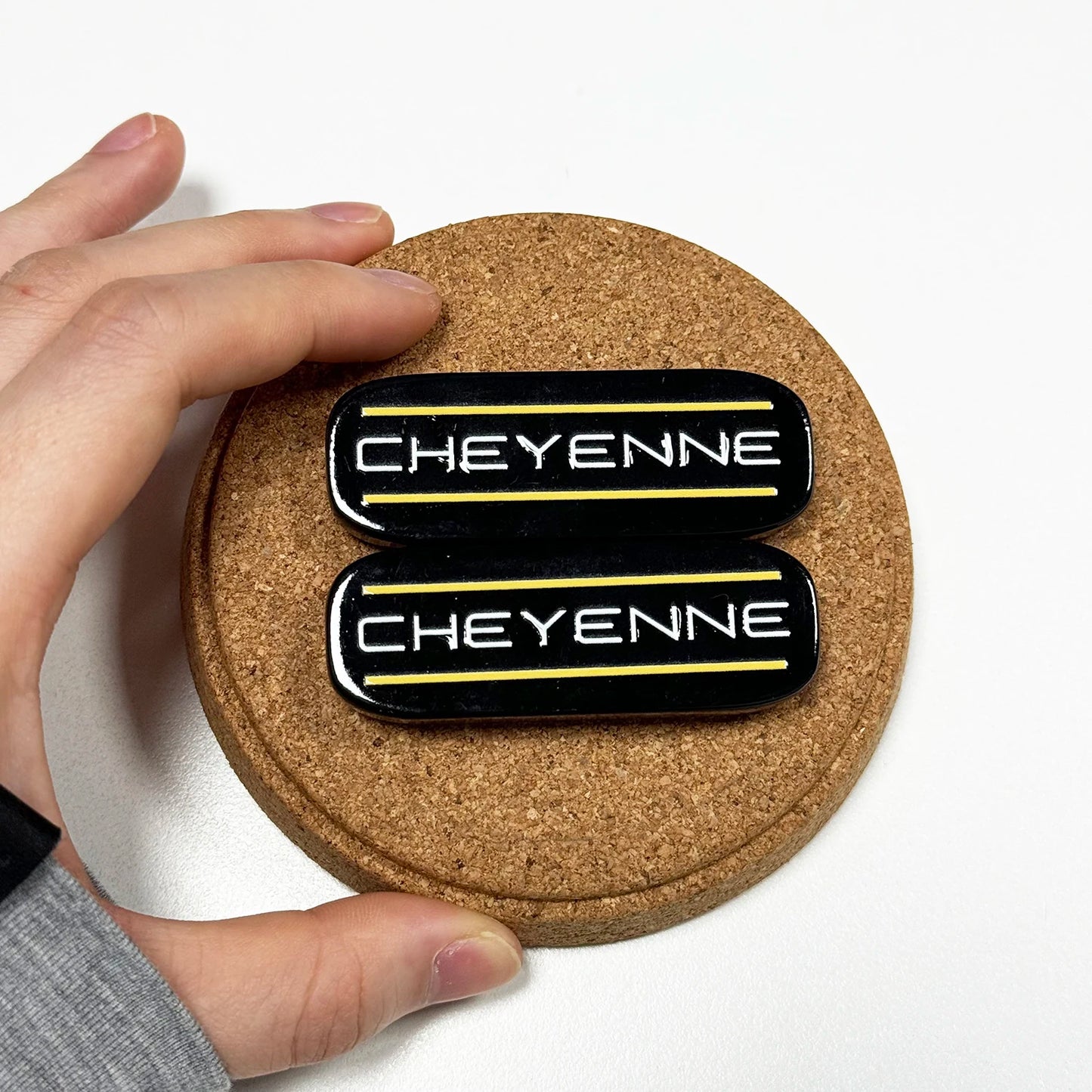 Cheyenne Cab Emblem With Tape Right Left Badge Roof Pillar For 88-07 Silverado Yellow 2.5" x 1.2" Part Repair