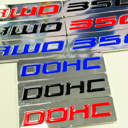 CHROME BLACK RED BLUE METAL 350 AWD DOHC ENGINE RACE MOTOR EMBLEM BADGE FOR TRUNK HOOD DOOR